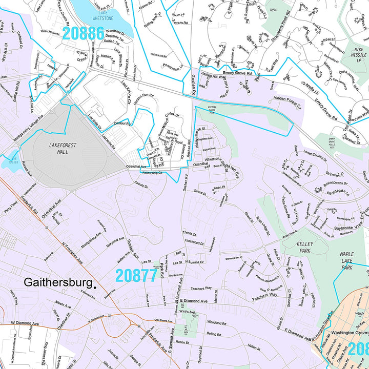Premium Style Wall Map of Gaithersburg, MD
