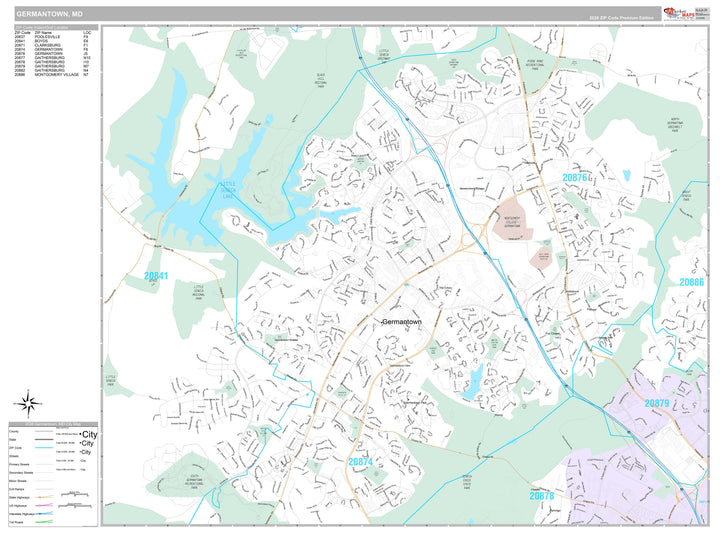 Premium Style Wall Map of Germantown, MD