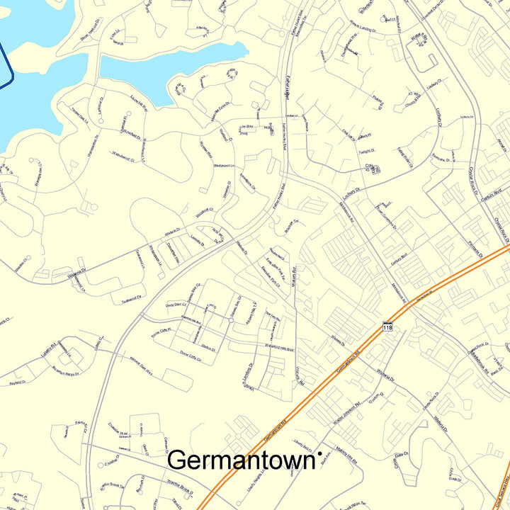 Color Cast Zip Code Style Wall Map of Germantown, MD