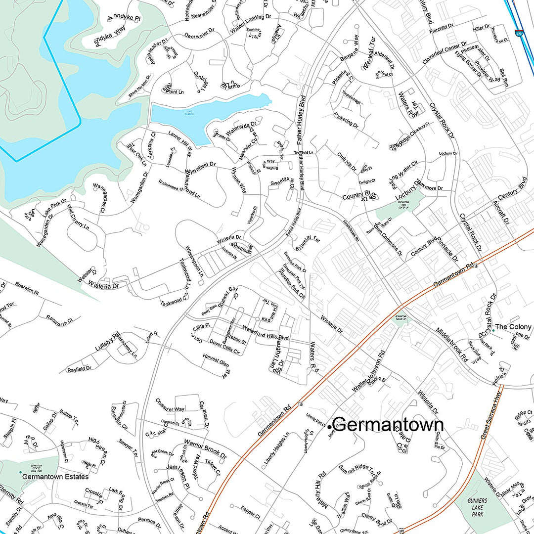 Premium Style Wall Map of Germantown, MD
