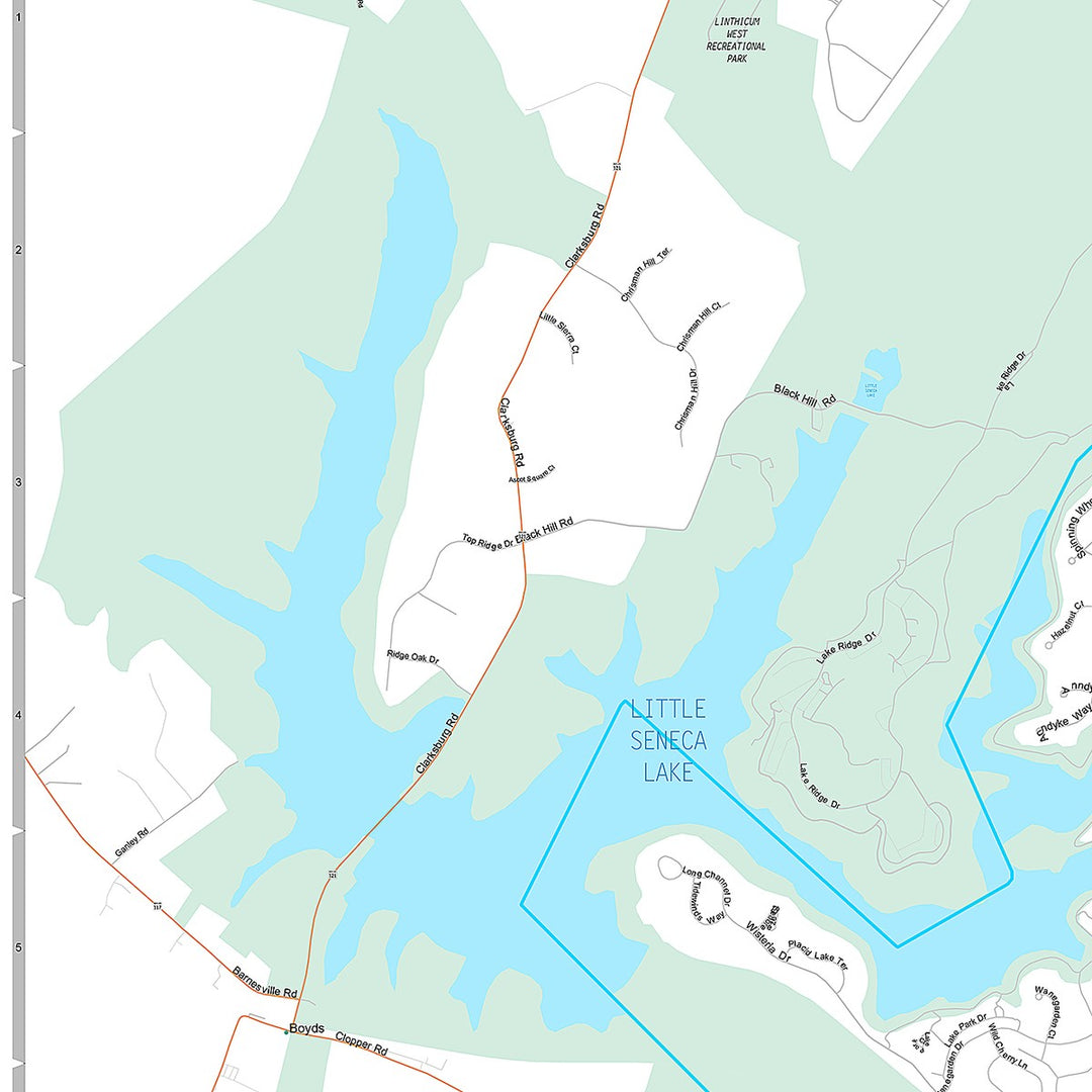 Premium Style Wall Map of Germantown, MD