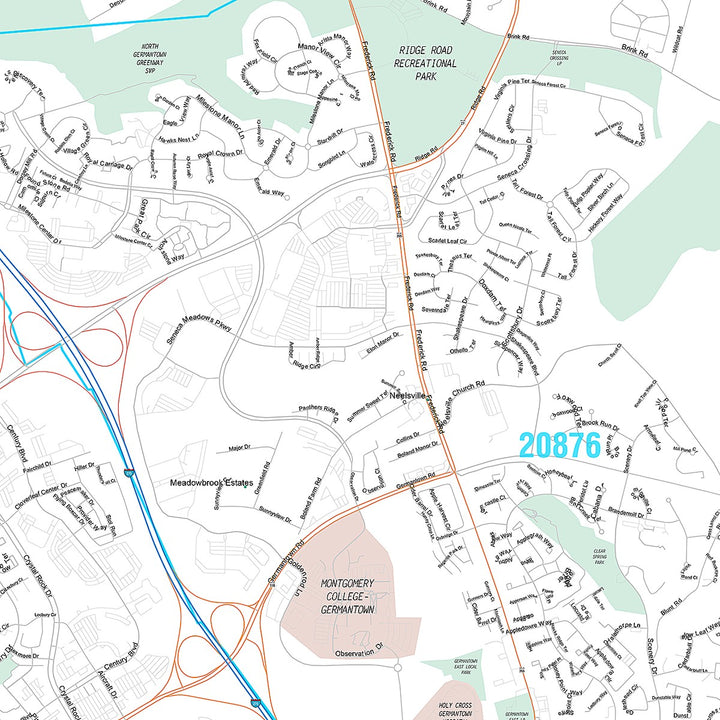 Premium Style Wall Map of Germantown, MD