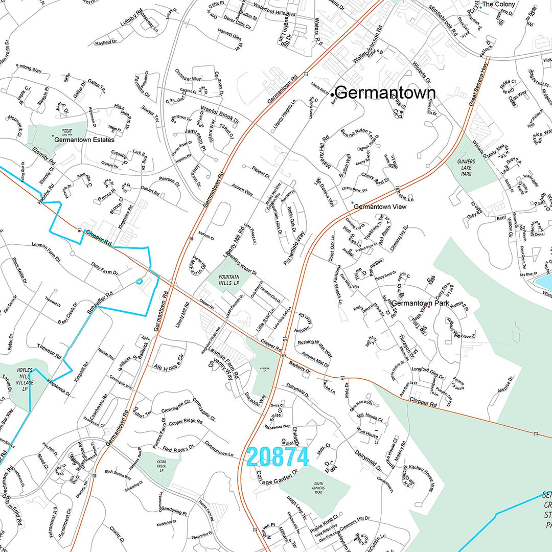 Premium Style Wall Map of Germantown, MD