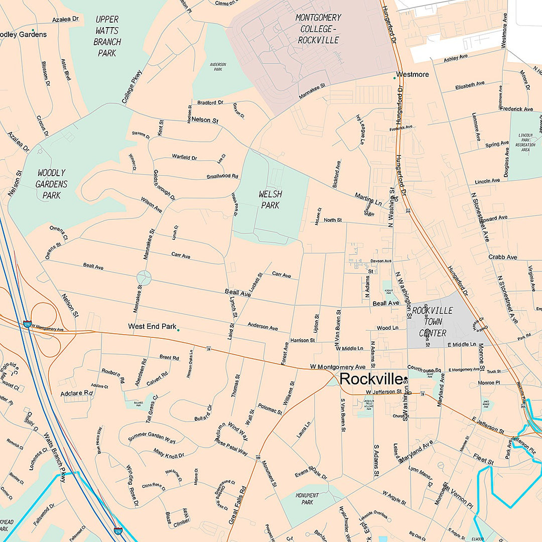 Premium Style Wall Map of Rockville, MD