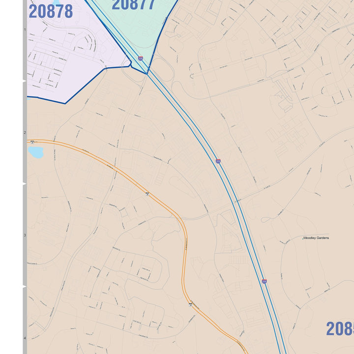 Color Cast Zip Code Style Wall Map of Rockville, MD