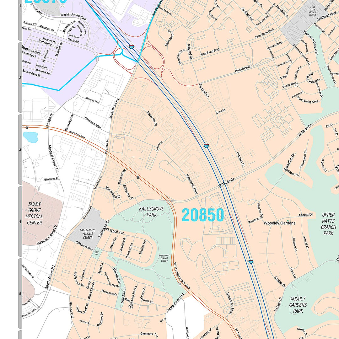 Premium Style Wall Map of Rockville, MD