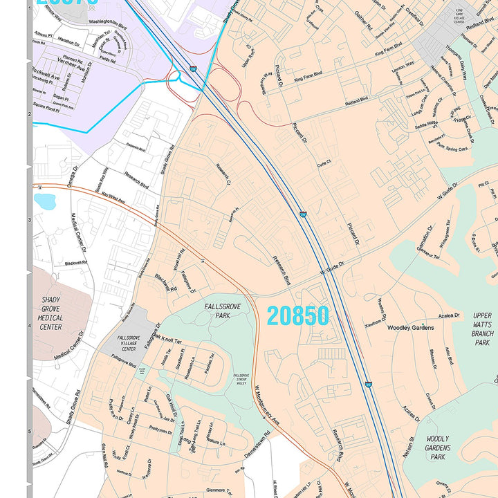 Premium Style Wall Map of Rockville, MD