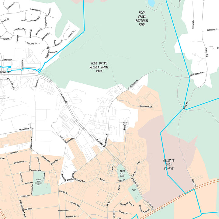 Premium Style Wall Map of Rockville, MD