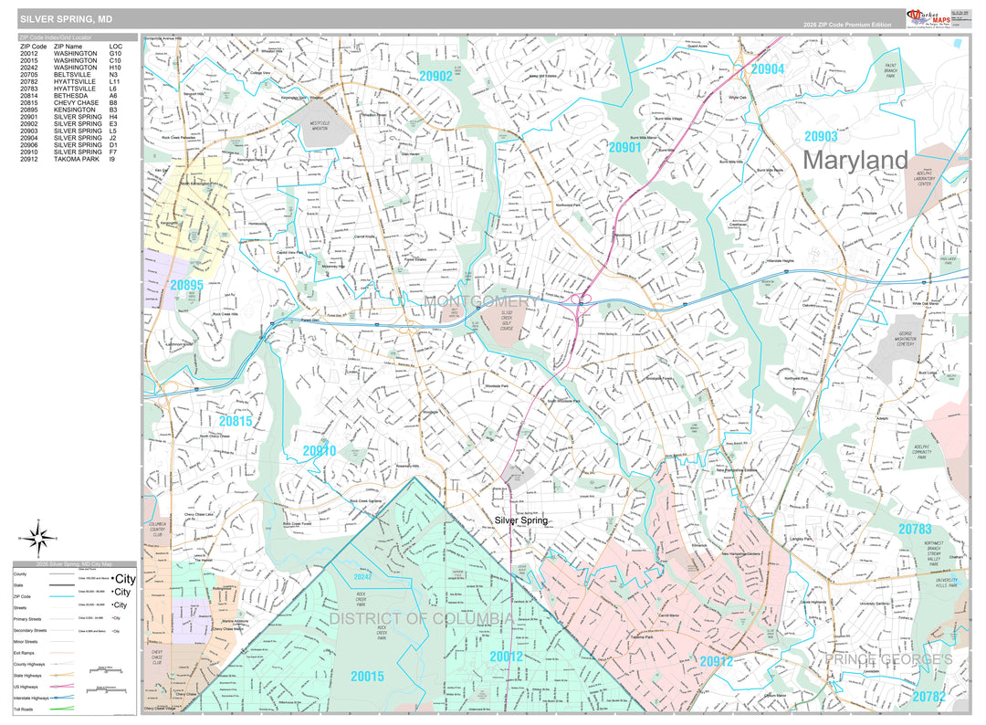 Premium Style Wall Map of Silver Spring, MD
