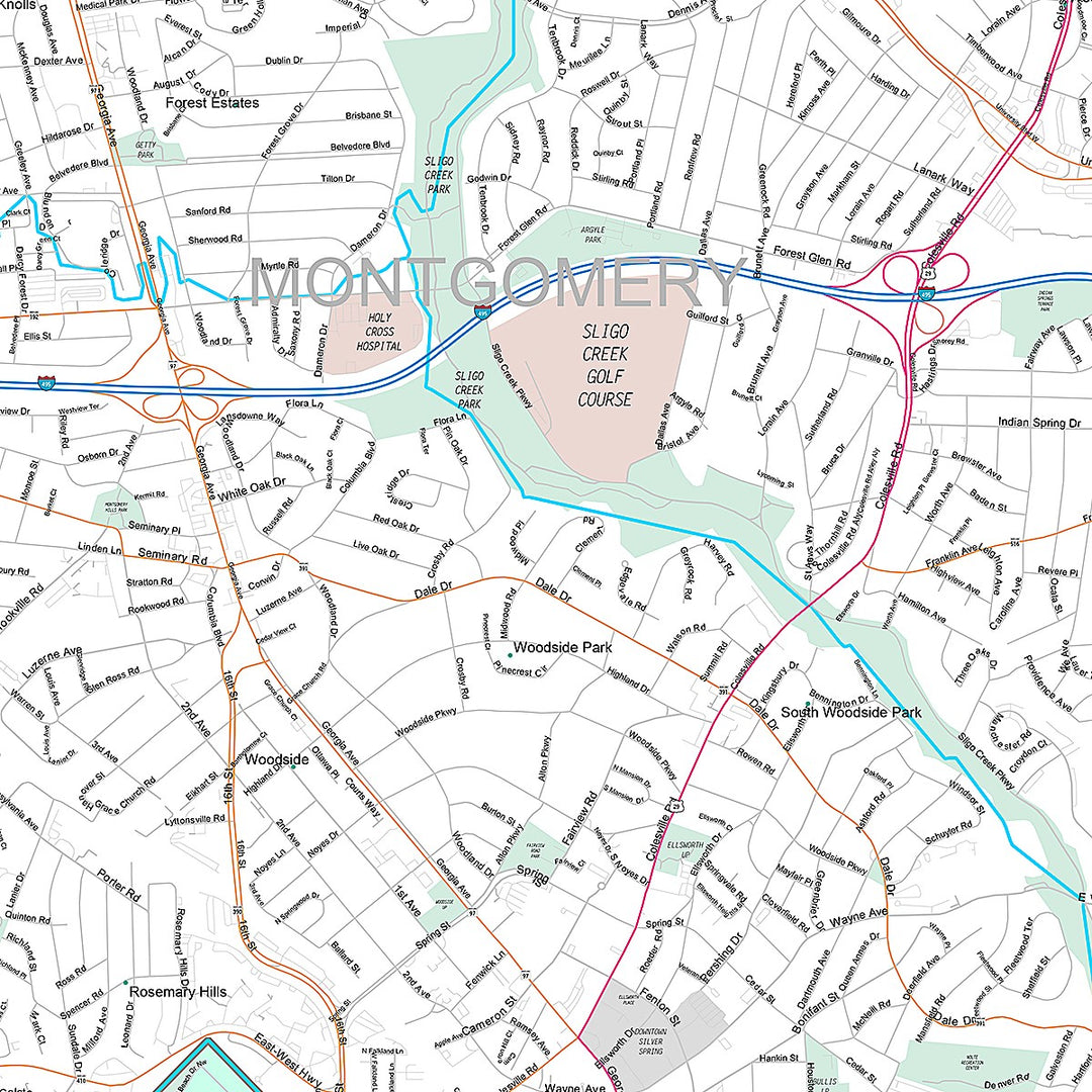 Premium Style Wall Map of Silver Spring, MD