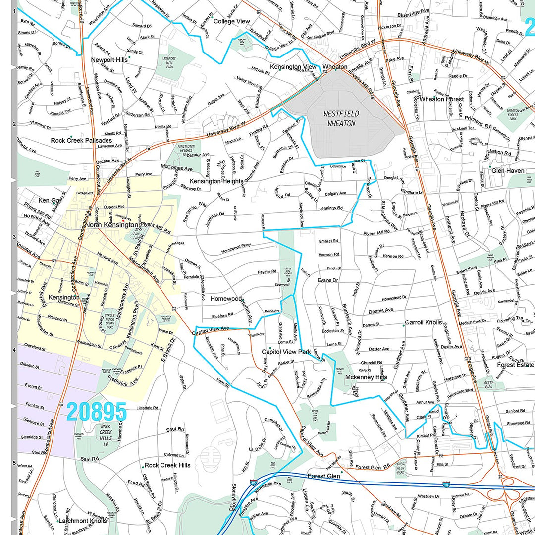Premium Style Wall Map of Silver Spring, MD