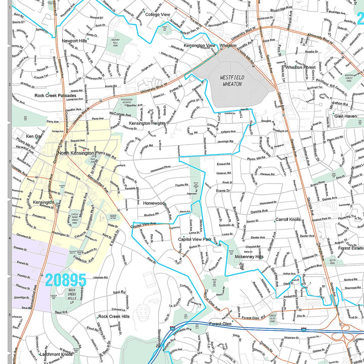 Premium Style Wall Map of Silver Spring, MD