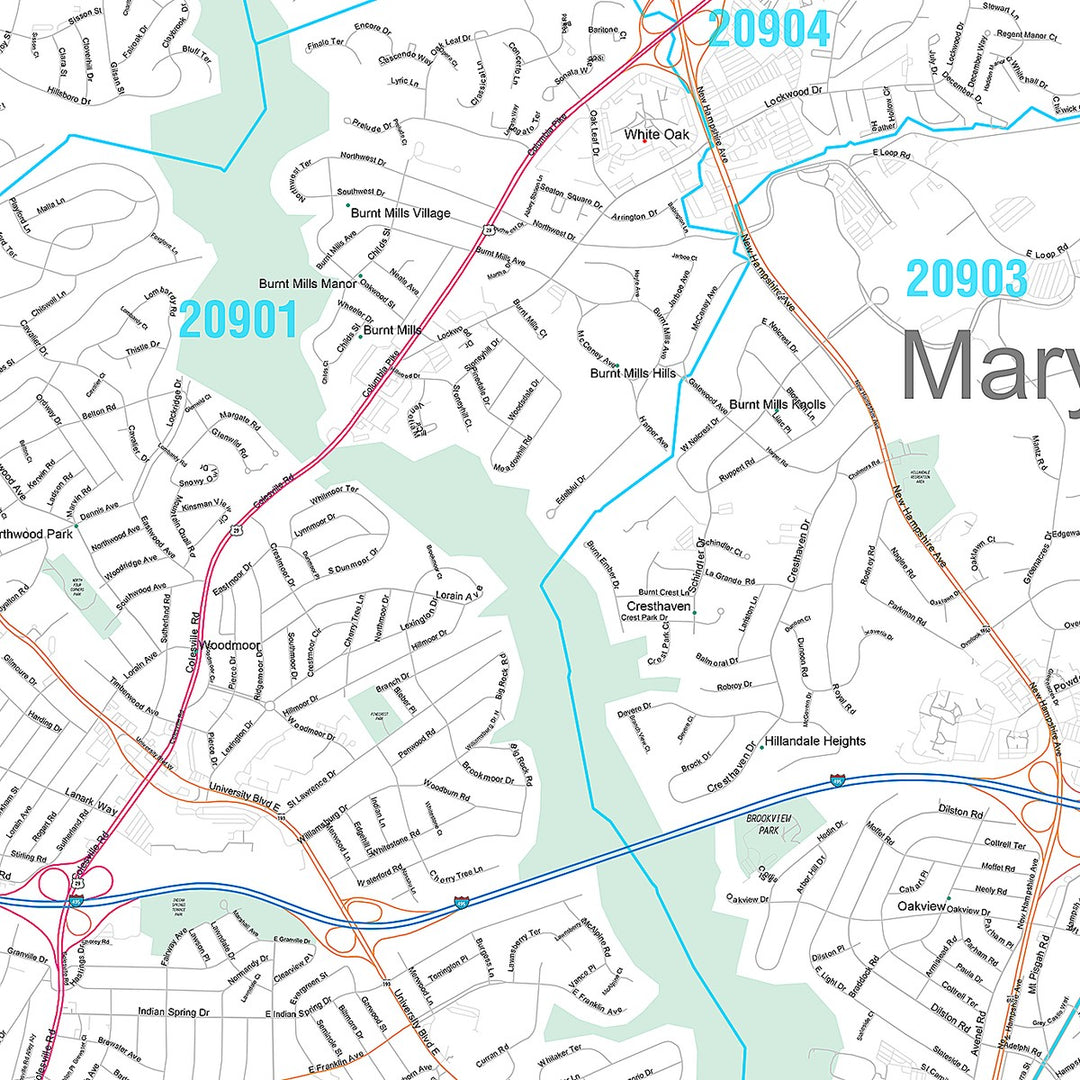 Premium Style Wall Map of Silver Spring, MD