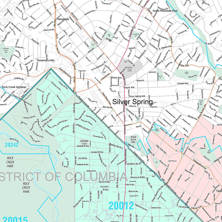 Premium Style Wall Map of Silver Spring, MD