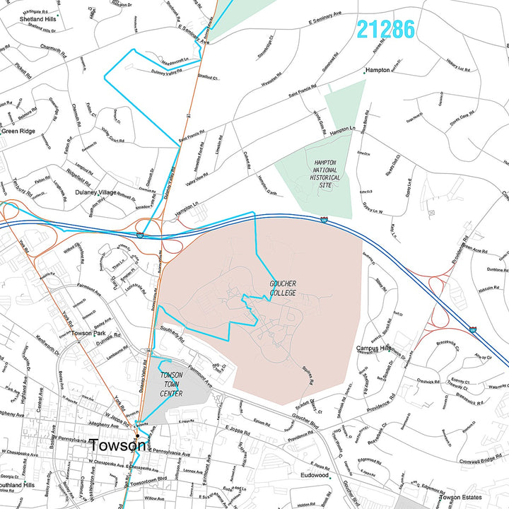 Premium Style Wall Map of Townson, MD