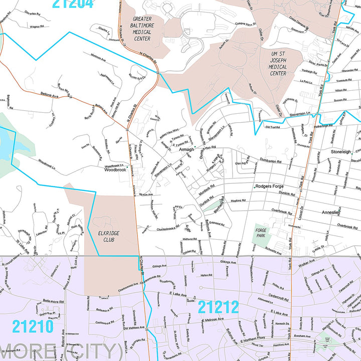 Premium Style Wall Map of Townson, MD