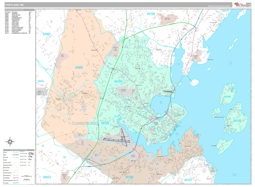 Premium Style Wall Map of Portland, ME