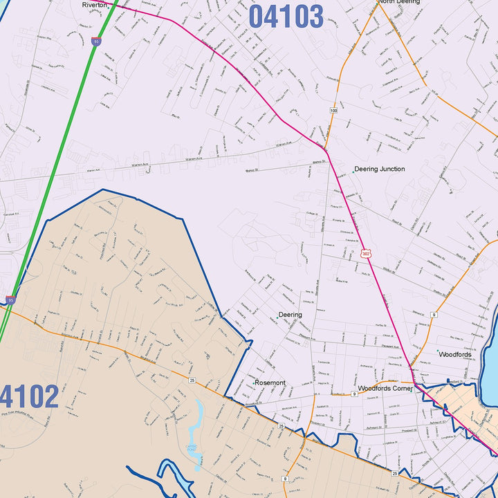 Color Cast Zip Code Style Wall Map of Portland, ME