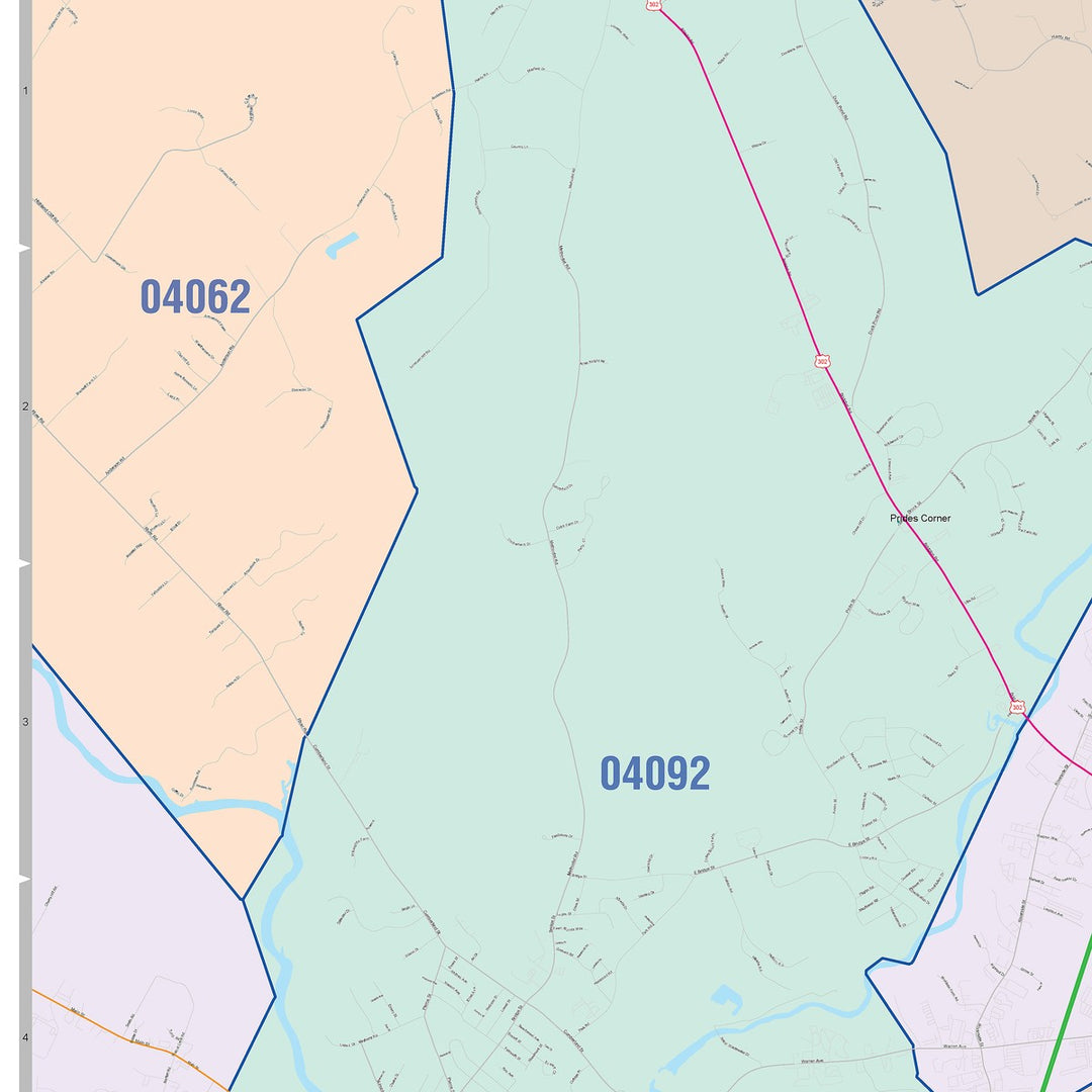 Color Cast Zip Code Style Wall Map of Portland, ME