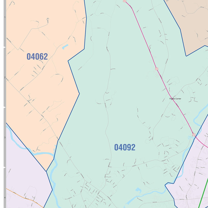 Color Cast Zip Code Style Wall Map of Portland, ME