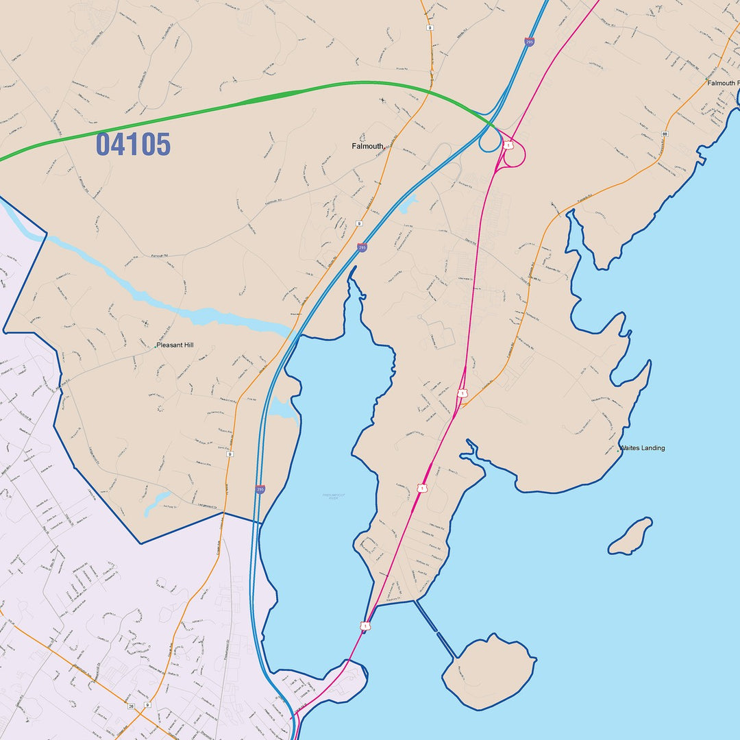 Color Cast Zip Code Style Wall Map of Portland, ME
