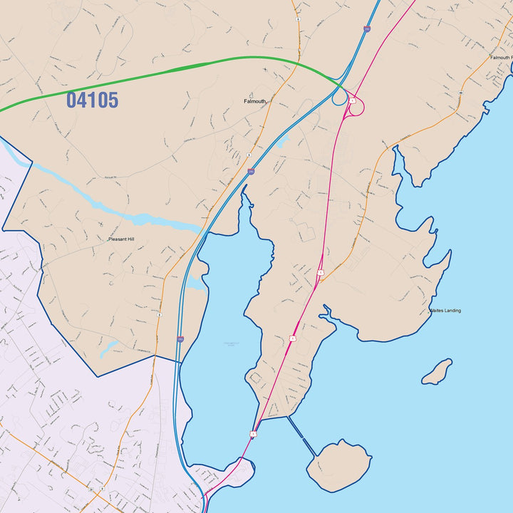 Color Cast Zip Code Style Wall Map of Portland, ME