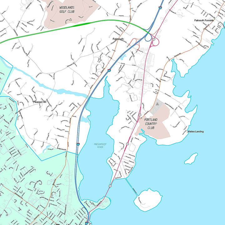 Premium Style Wall Map of Portland, ME