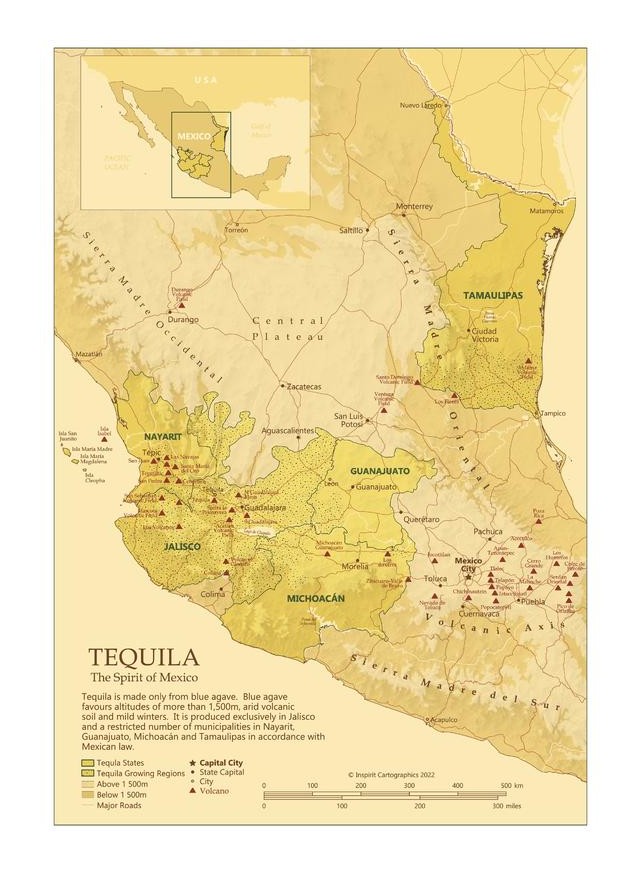 Tequila Map of Mexico