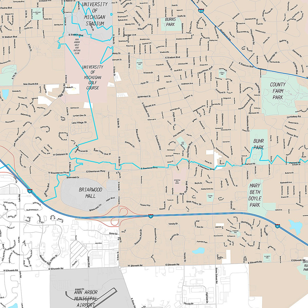 Premium Style Wall Map of Ann Arbor, MI