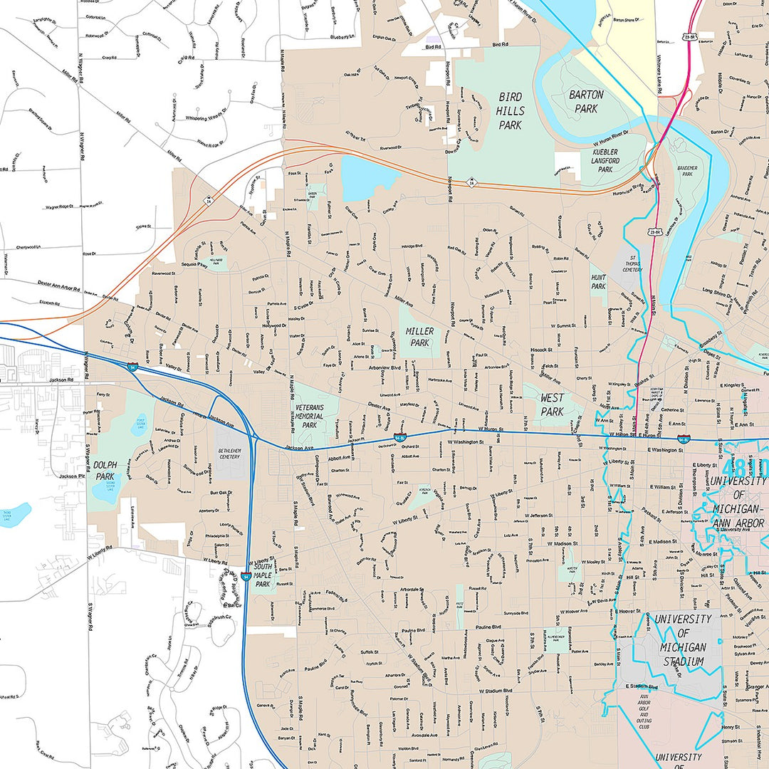 Premium Style Wall Map of Ann Arbor, MI