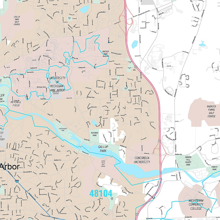 Premium Style Wall Map of Ann Arbor, MI