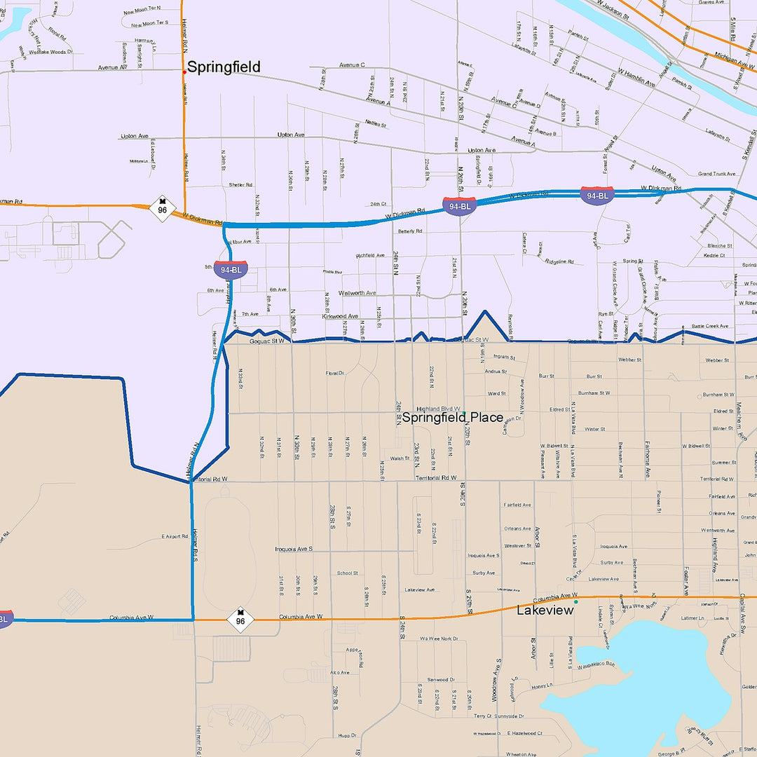 Color Cast Zip Code Style Wall Map of Battle Creek, MI