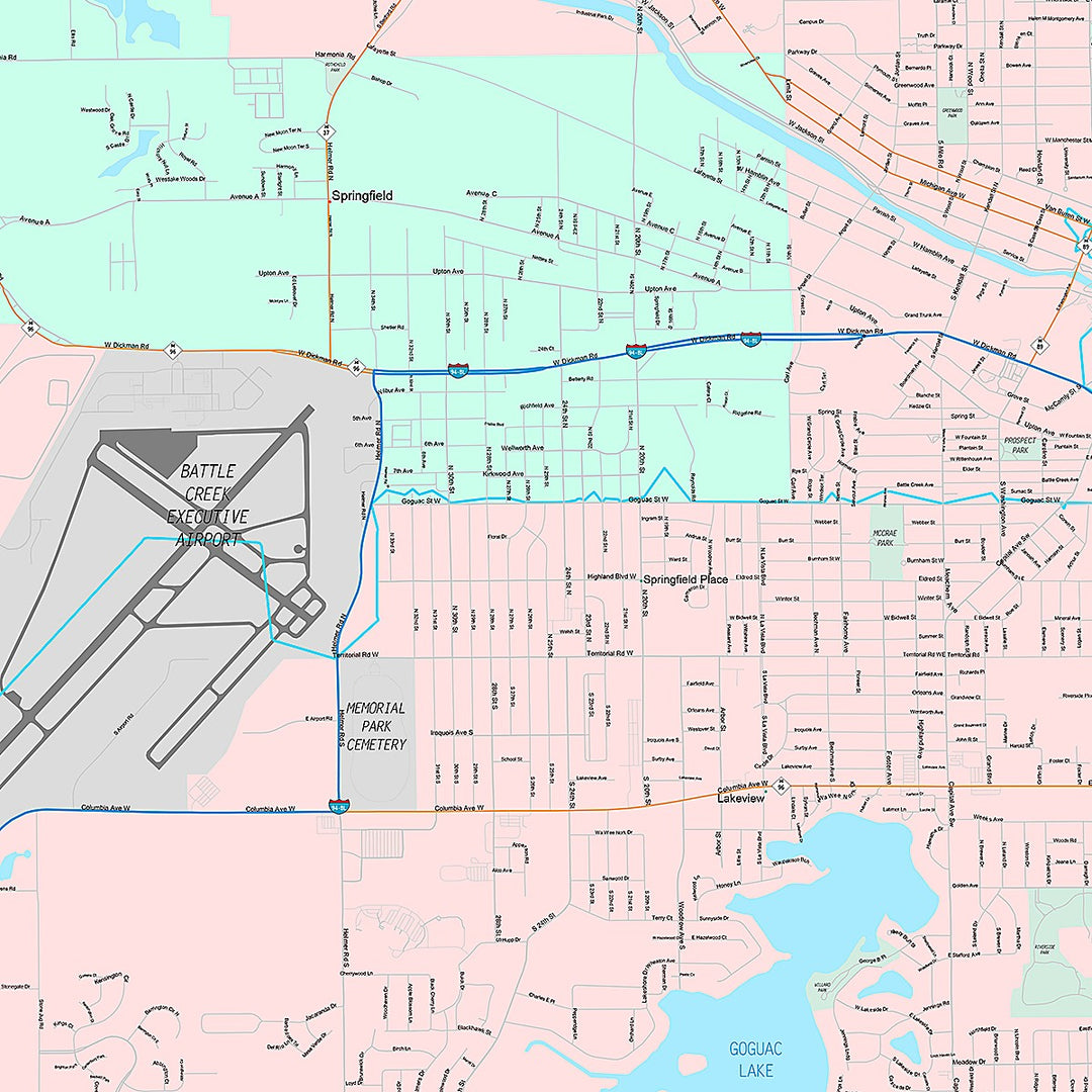 Premium Style Wall Map of Battle Creek, MI