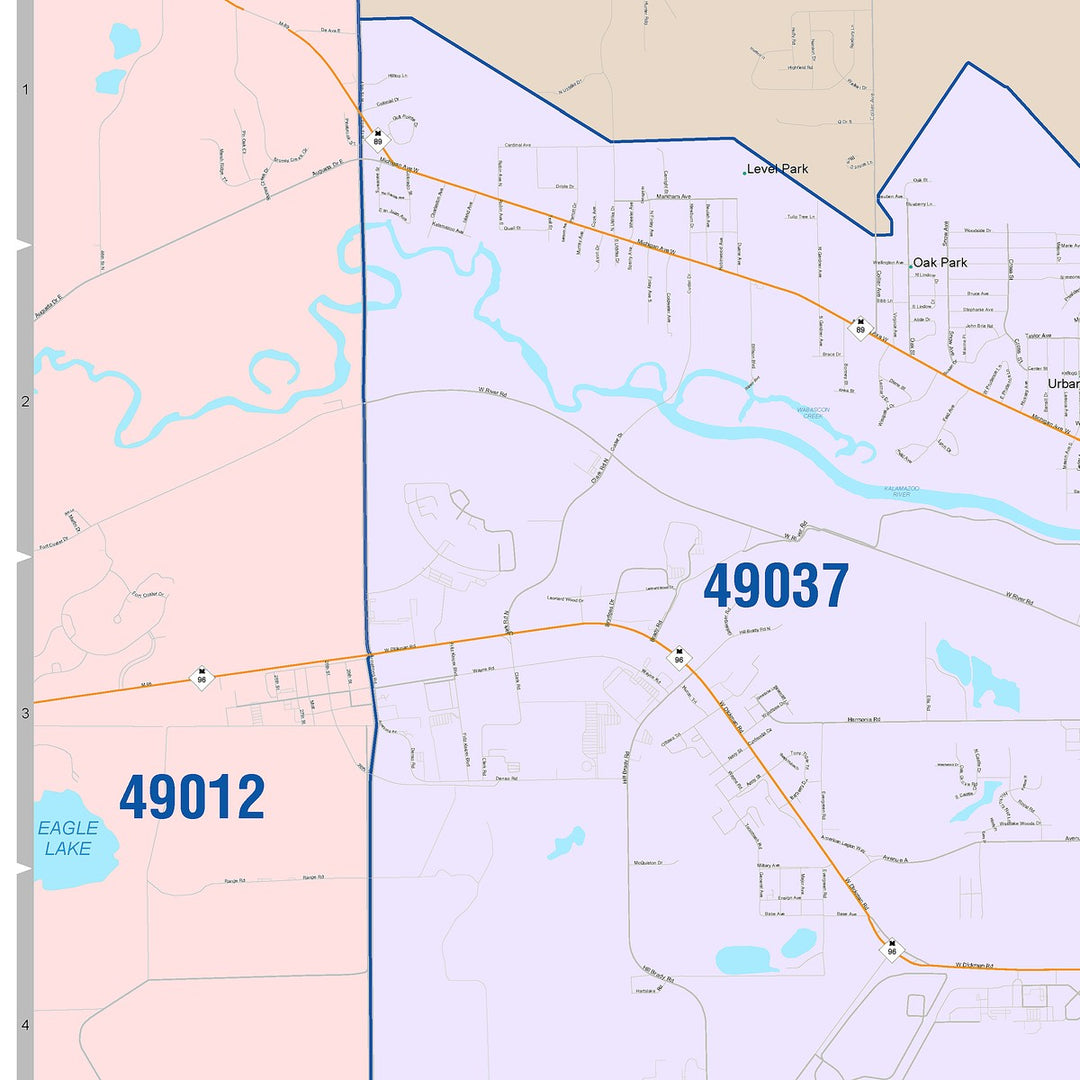 Color Cast Zip Code Style Wall Map of Battle Creek, MI