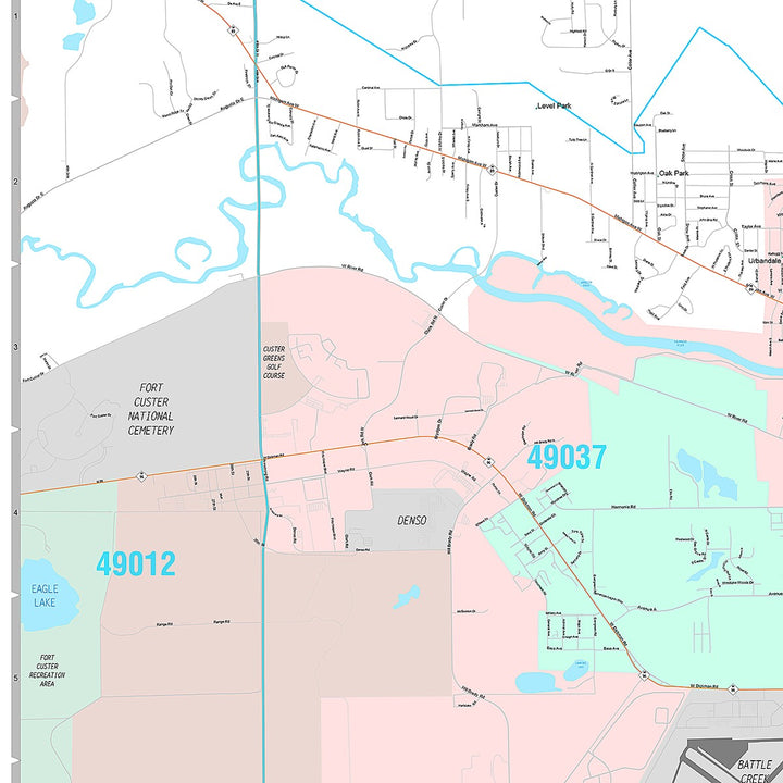 Premium Style Wall Map of Battle Creek, MI