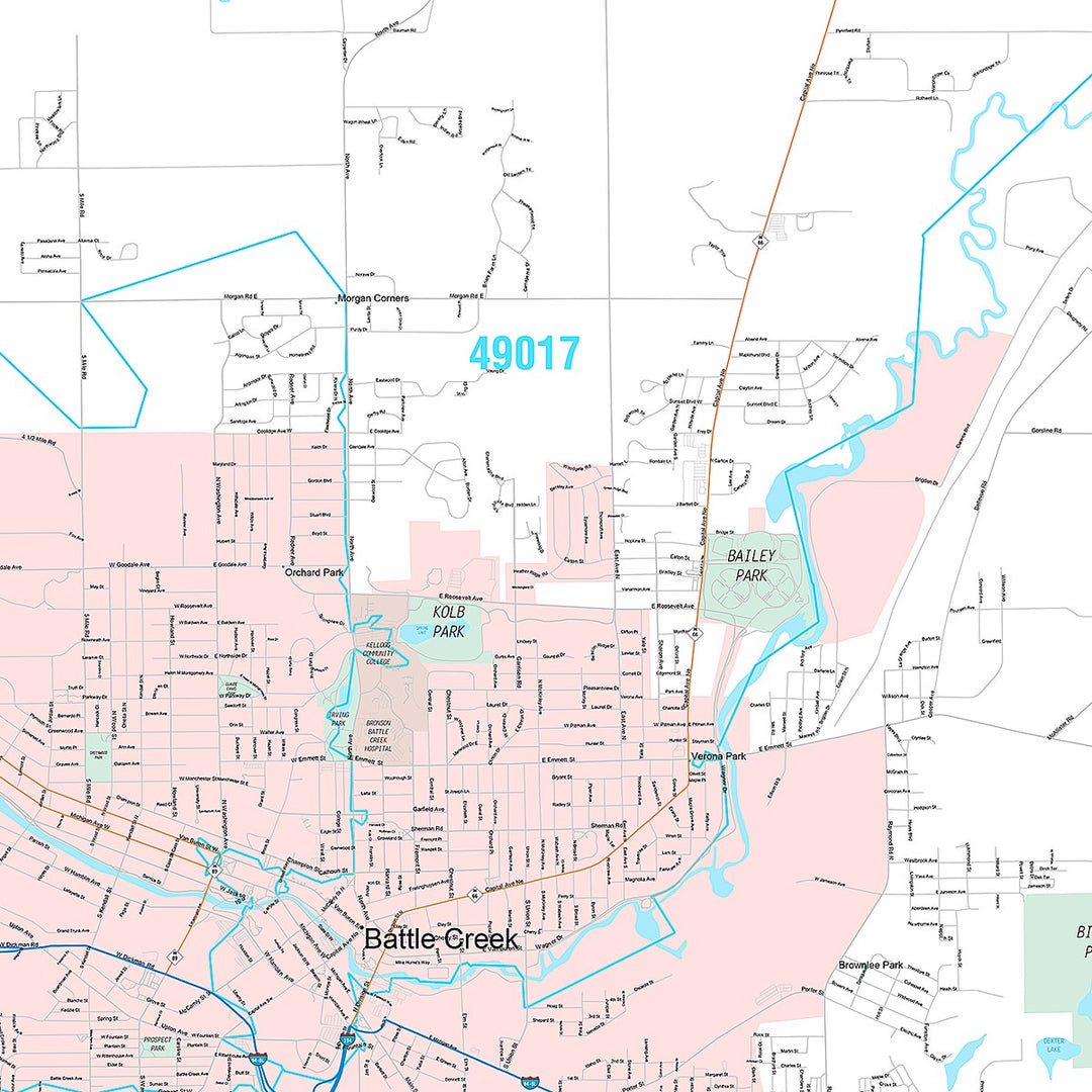 Premium Style Wall Map of Battle Creek, MI