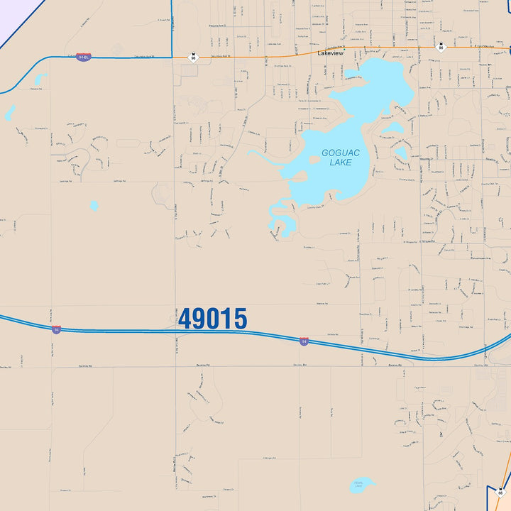 Color Cast Zip Code Style Wall Map of Battle Creek, MI