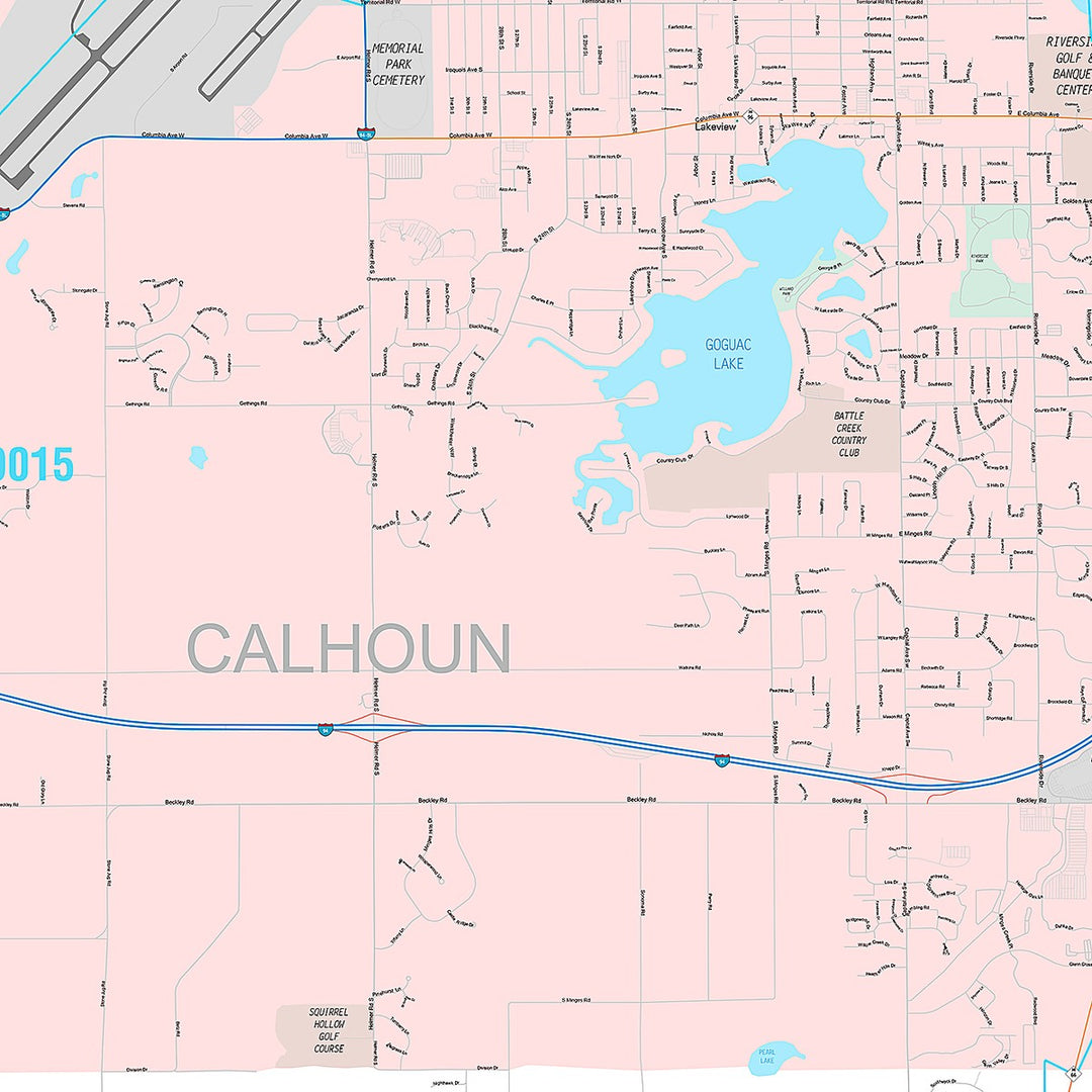 Premium Style Wall Map of Battle Creek, MI
