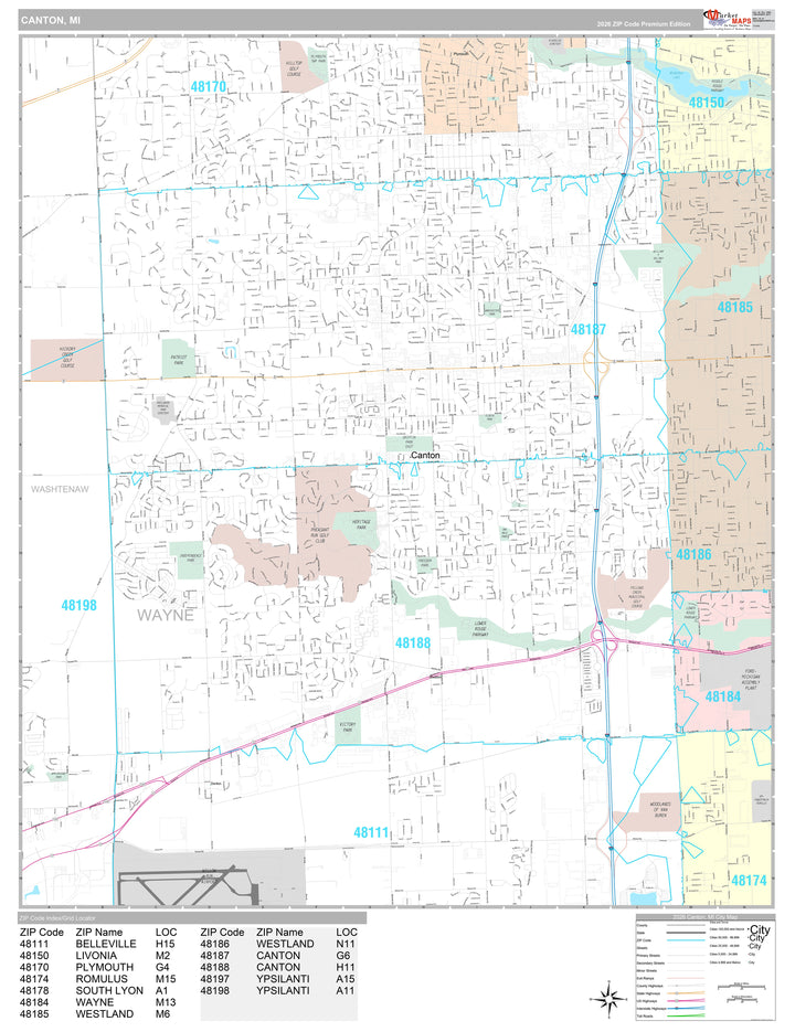 Premium Style Wall Map of Canton, MI