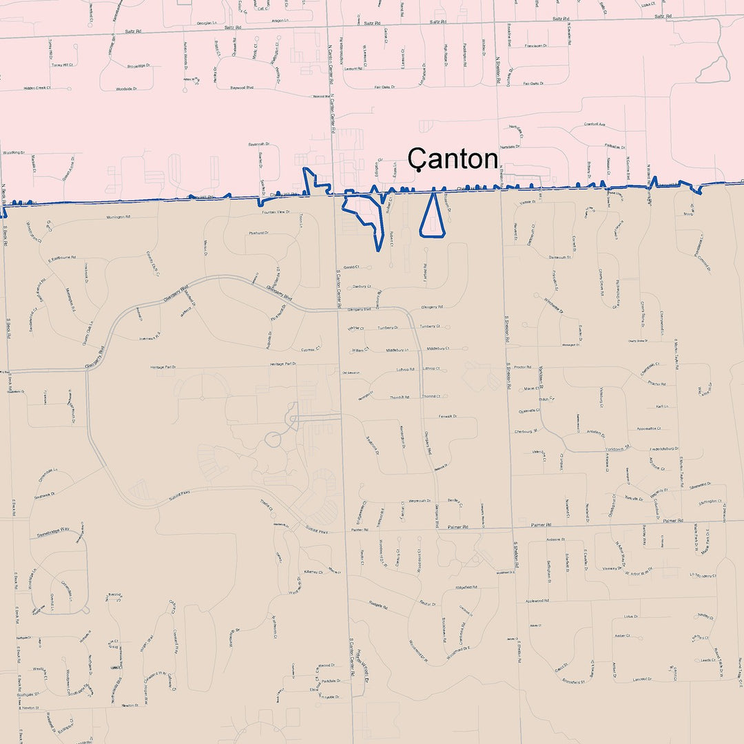 Color Cast Zip Code Style Wall Map of Canton, MI