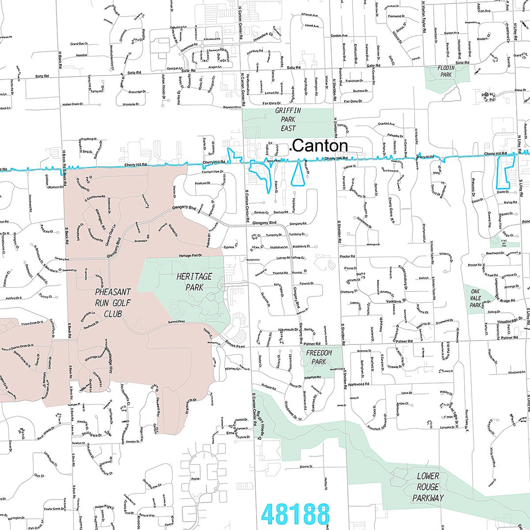 Premium Style Wall Map of Canton, MI