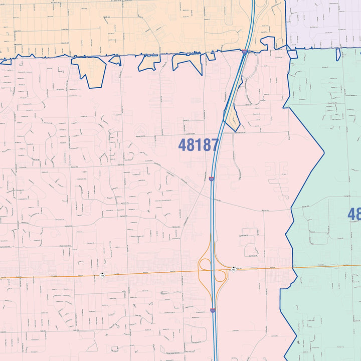 Color Cast Zip Code Style Wall Map of Canton, MI