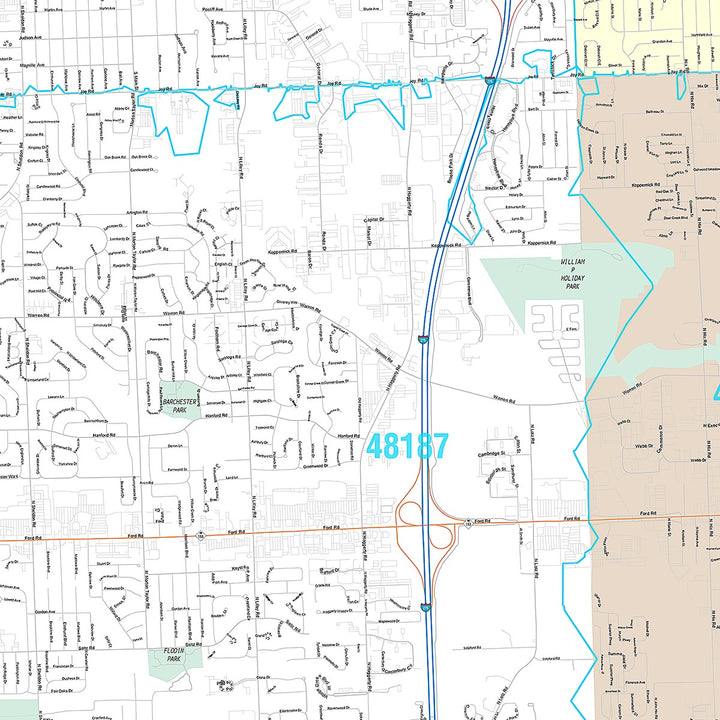 Premium Style Wall Map of Canton, MI