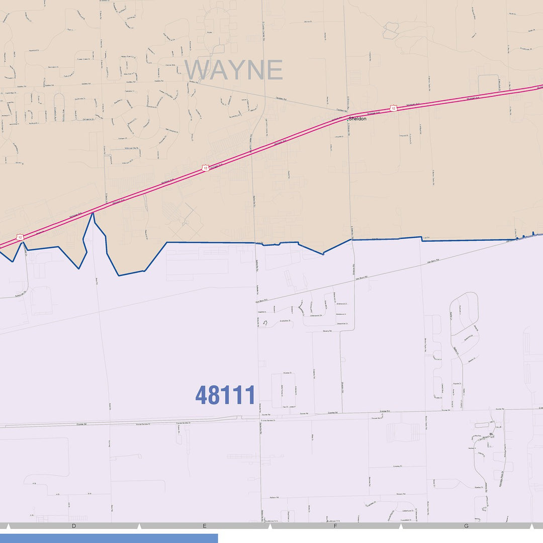 Color Cast Zip Code Style Wall Map of Canton, MI