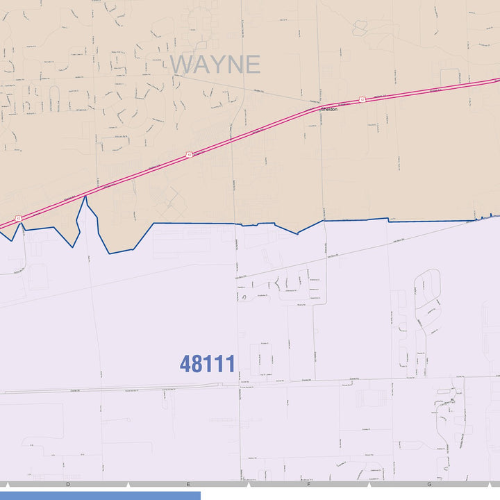 Color Cast Zip Code Style Wall Map of Canton, MI