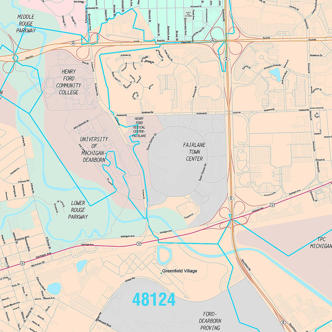 Premium Style Wall Map of Dearborn, MI