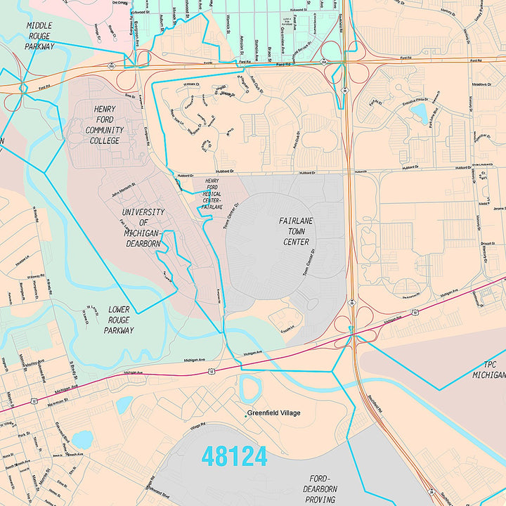 Premium Style Wall Map of Dearborn, MI