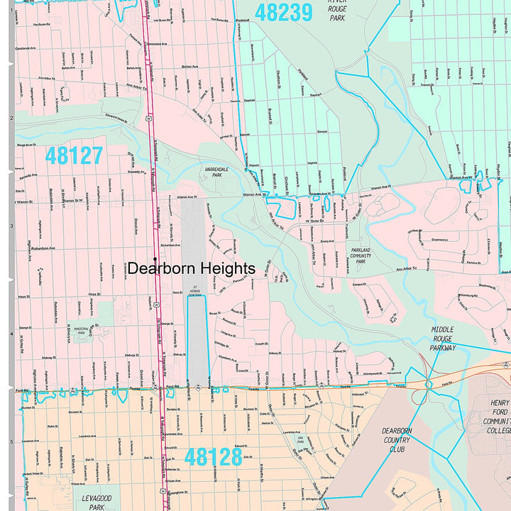 Premium Style Wall Map of Dearborn, MI