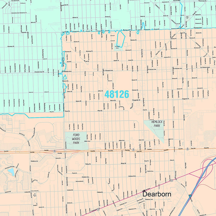 Premium Style Wall Map of Dearborn, MI