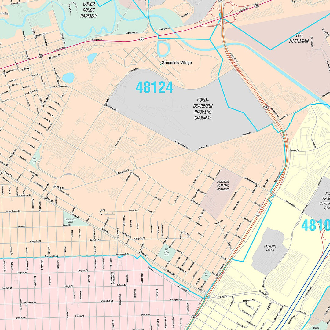 Premium Style Wall Map of Dearborn, MI